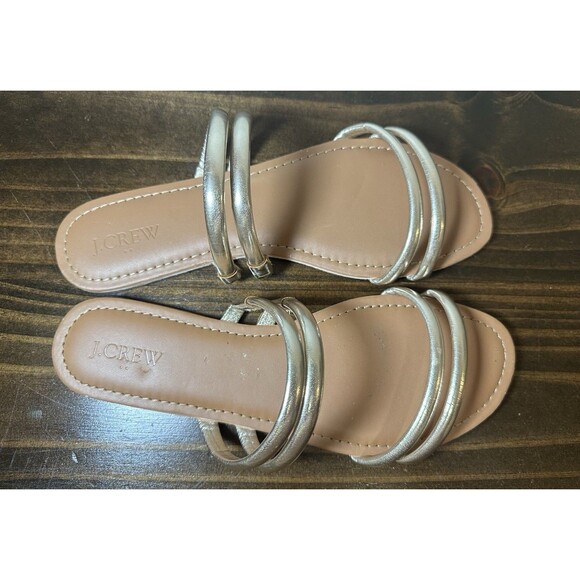 J. Crew Gold Metallic Strappy Slip On Flat Sandals Women's 9 - Picture 6 of 10